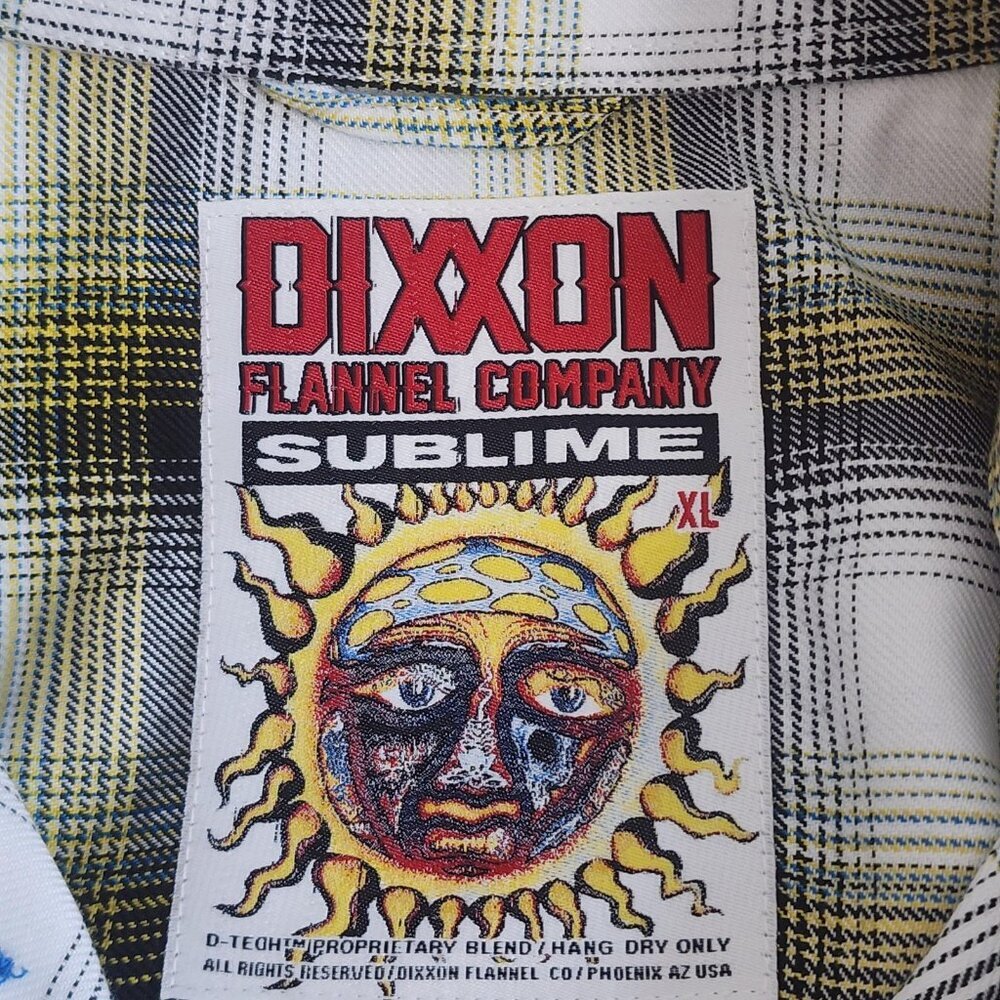 Dixxon Sublime Flannel Shirt Mens Extra Large White Yellow Plaid Snap Button - Picture 6 of 11
